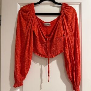 Urban Outfitters Red Smocked Blouse